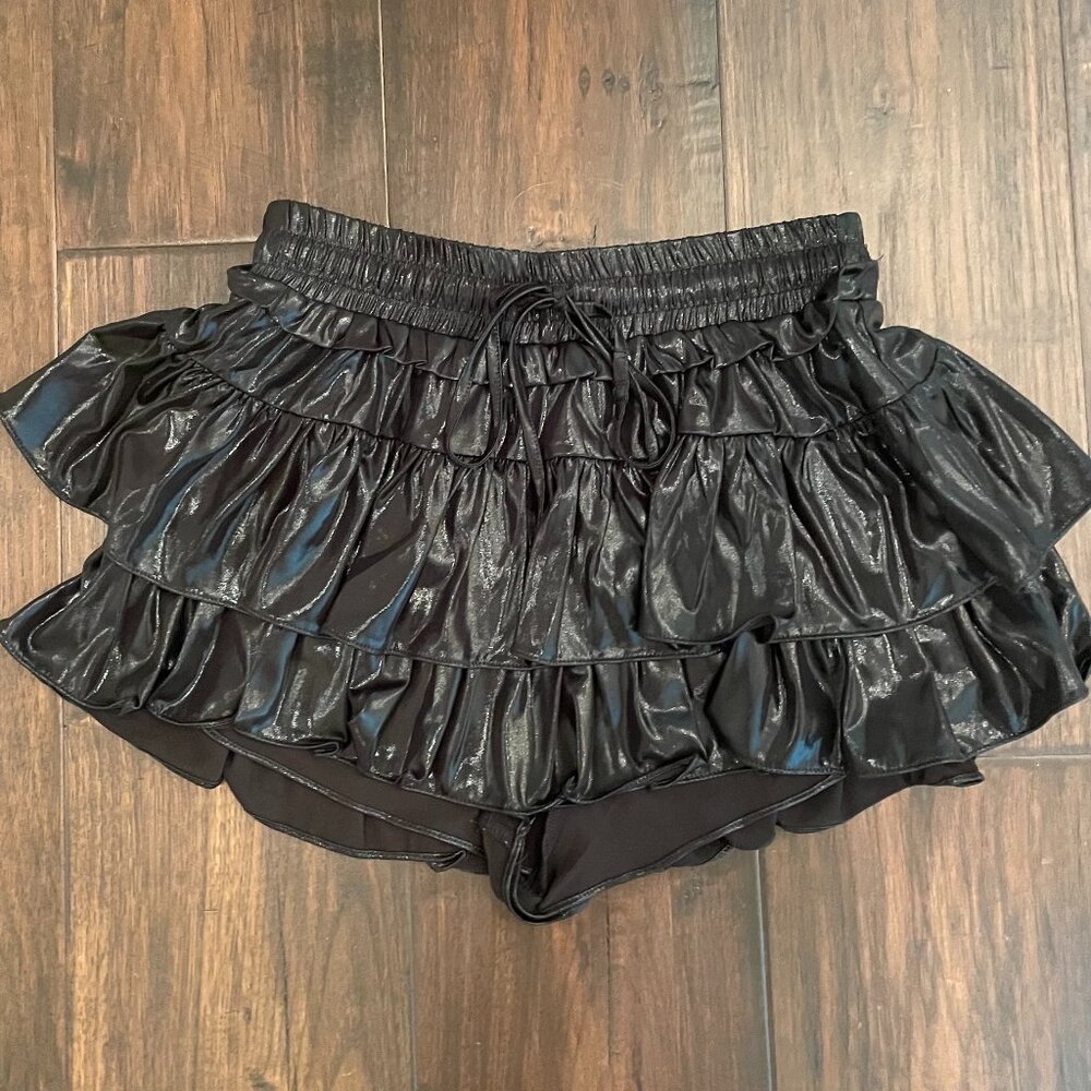 day + moon Black Leather Ruffle Skirt